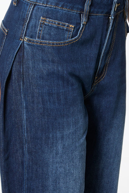 Wide Leg Jeans With Side Dart Detail in Deep Blue