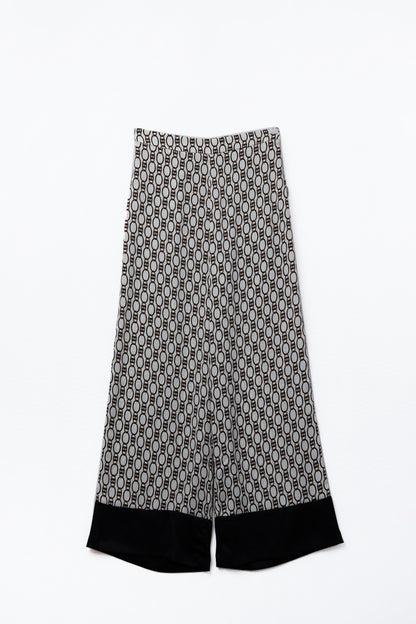 Wide-Leg Printed Pants with Chain Motif