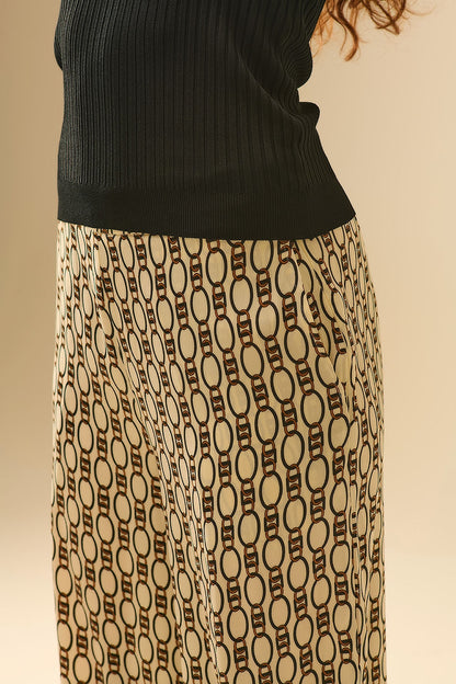 Wide-Leg Printed Pants with Chain Motif