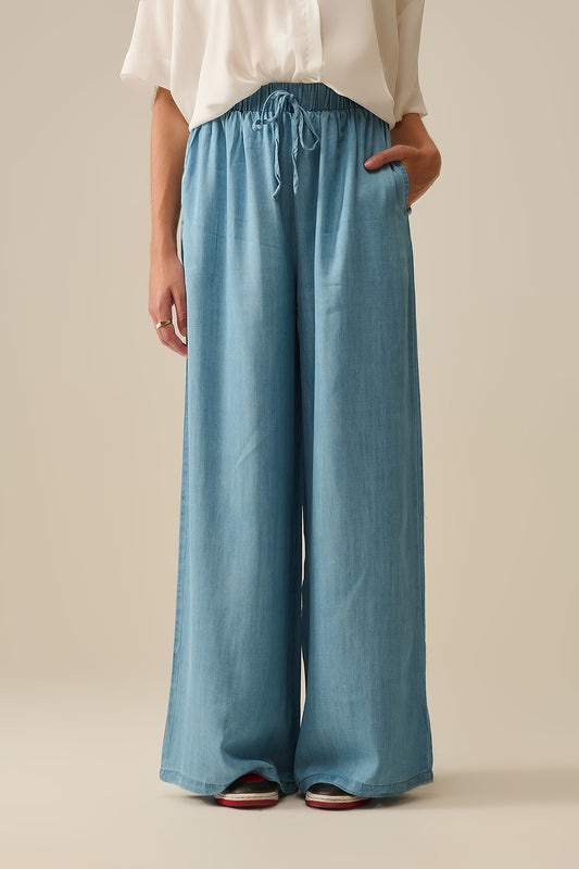 Q2 Wide Leg Tencel Pants in blue