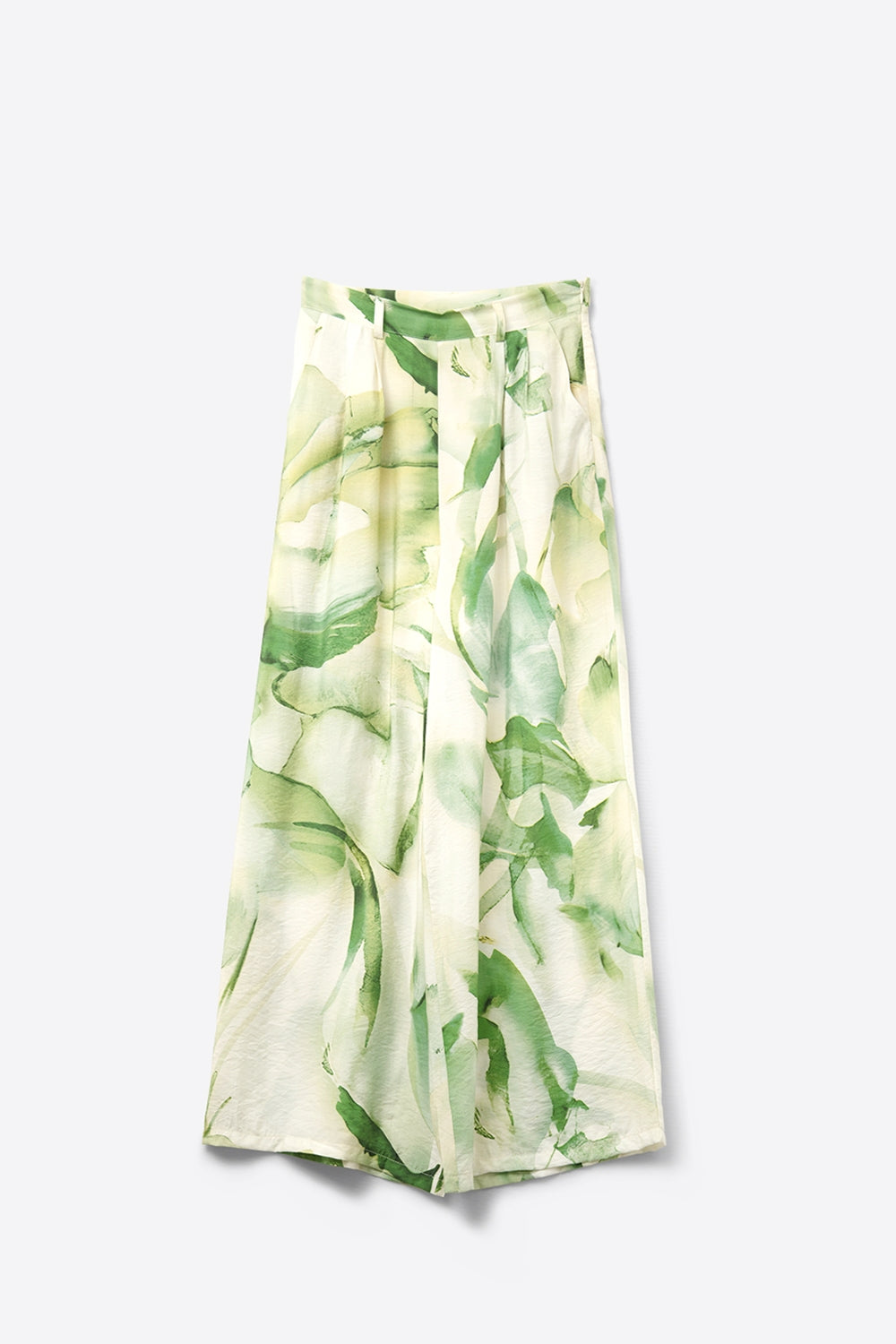 Wide Leg Trousers with Green Watercolor Print