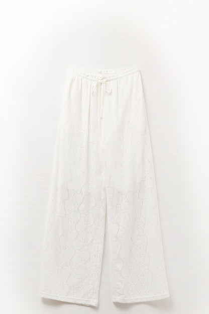 wide-legged lace pants with elastic waistband