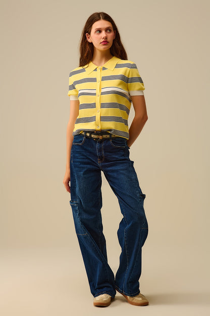 Yellow Striped Button-Up Polo