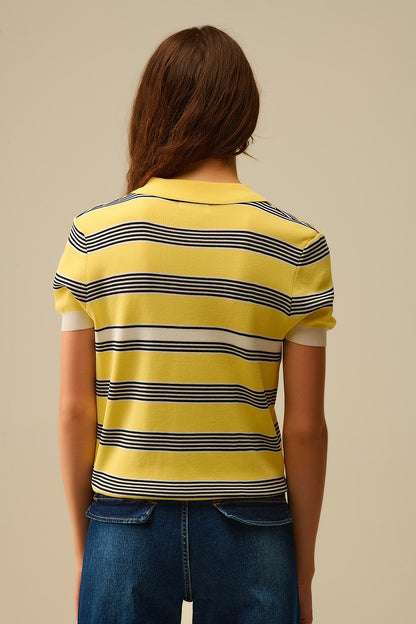 Yellow Striped Button-Up Polo