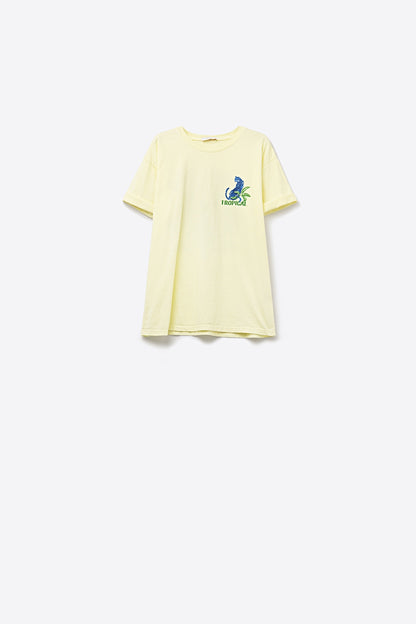 Yellow  t-shirt made in Italy with tropical graphic print